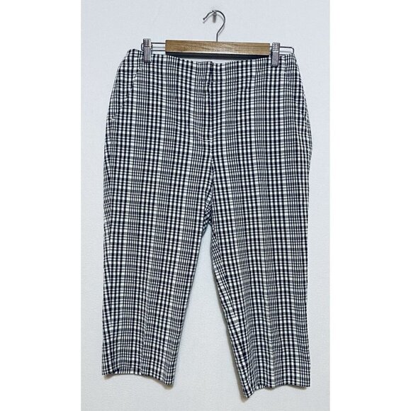 Talbots Plaid Cropped Pants Womens Petite Size 10 White Black Stretch Pockets - Picture 1 of 6
